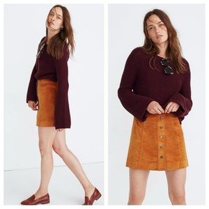 Madewell Velvet Corduroy Orange Copper Skirt Above Knee 12 Front Button Stretch